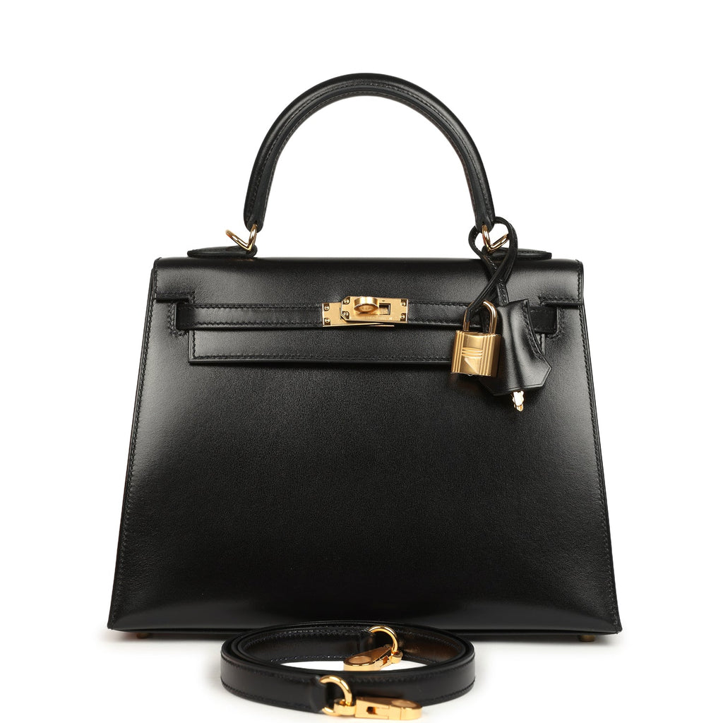Kelly Sellier 25 Black Box Gold Hardware Bag
