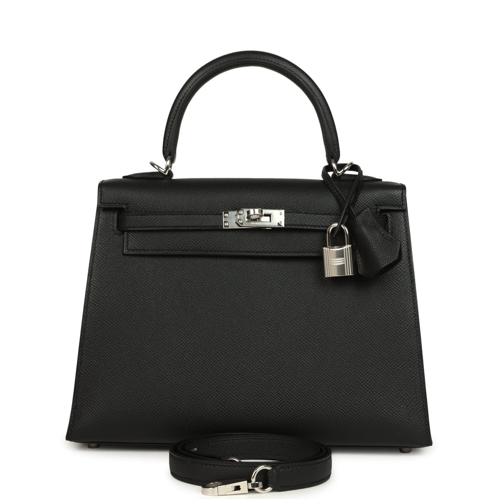 Kelly Sellier 25 Black Epsom Palladium Hardware Bag