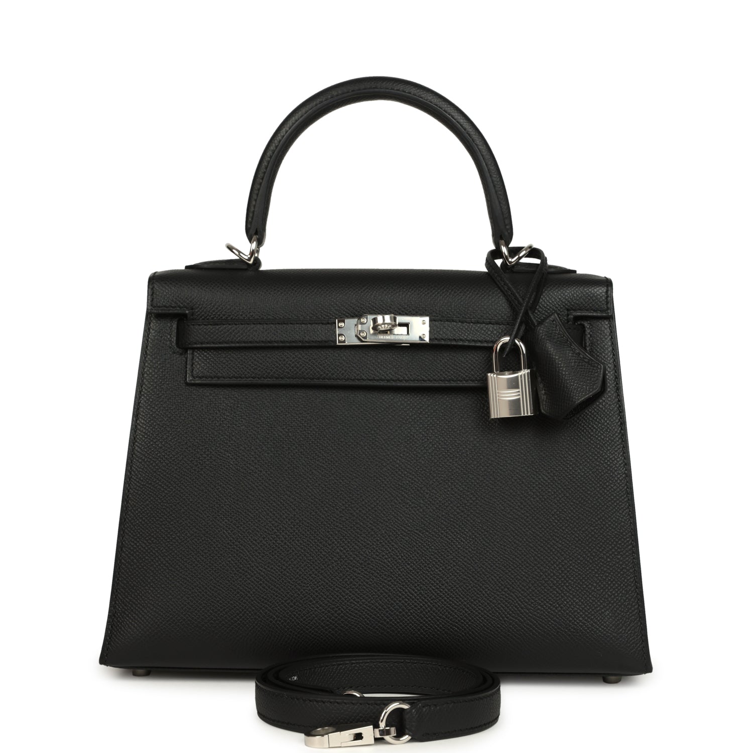 Kelly Sellier 25 Black Epsom Palladium Hardware Bag