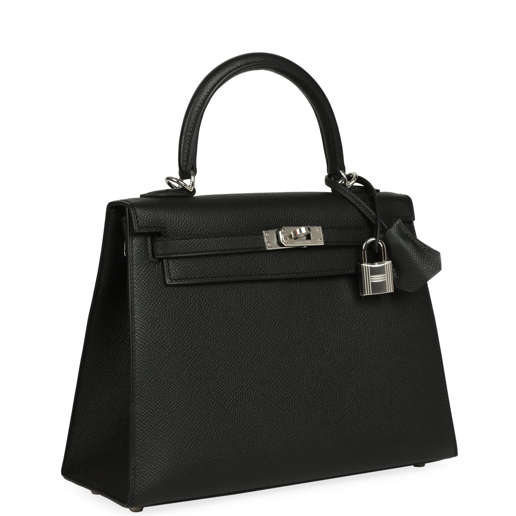 Kelly Sellier 25 Black Epsom Palladium Hardware Bag