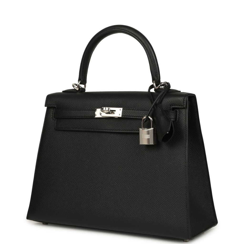 Kelly Sellier 25 Black Epsom Palladium Hardware Bag