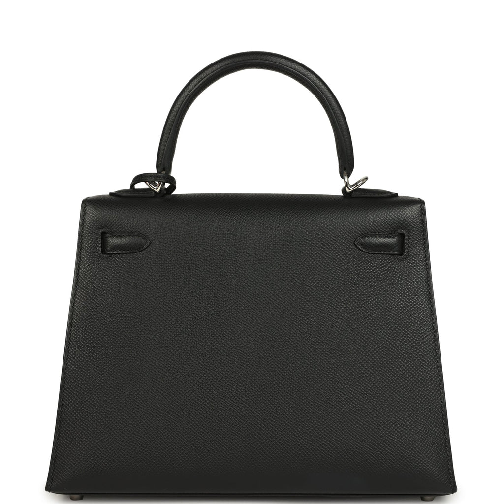 Kelly Sellier 25 Black Epsom Palladium Hardware Bag