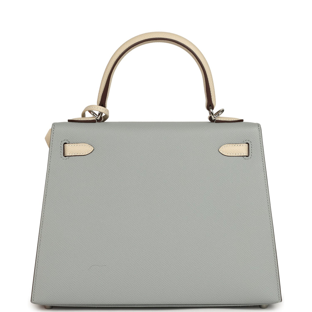 Kelly Sellier 25 Bleu Glacier and Craie Epsom Palladium Hardware Bag
