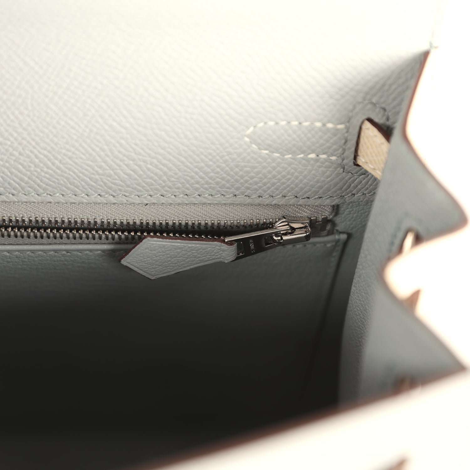 Kelly Sellier 25 Bleu Glacier and Craie Epsom Palladium Hardware Bag