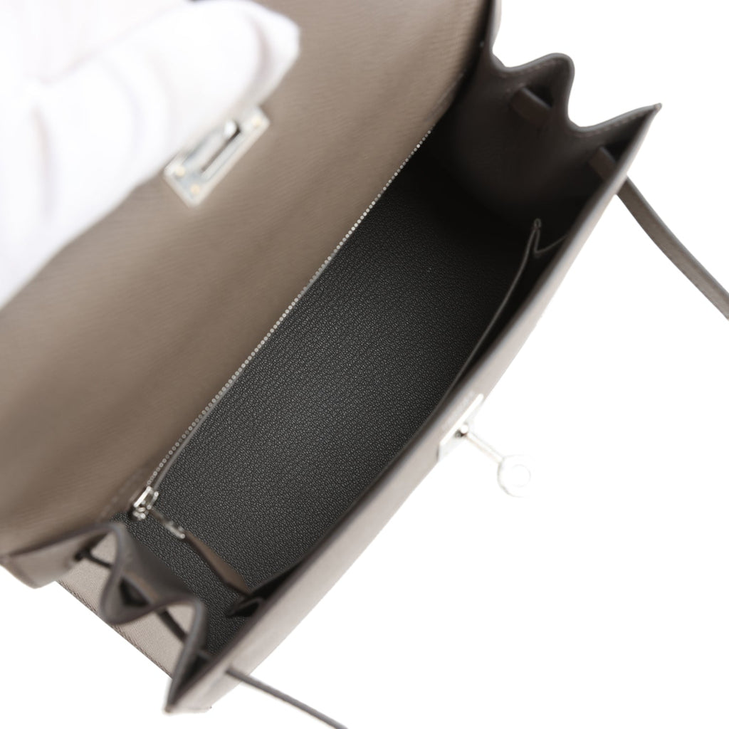 Kelly Sellier 25 Etain Epsom Palladium Hardware Bag
