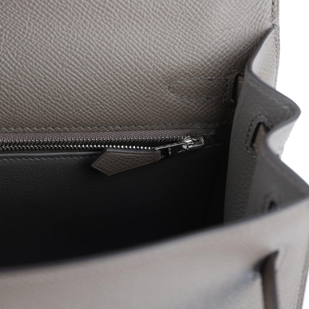 Kelly Sellier 25 Etain Epsom Palladium Hardware Bag