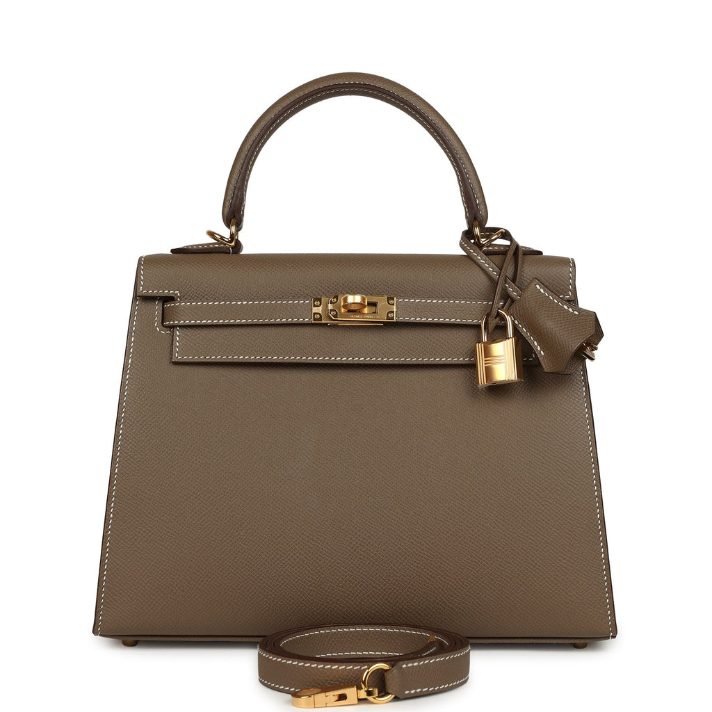 Kelly Sellier 25 Etoupe Epsom Gold Hardware Bag