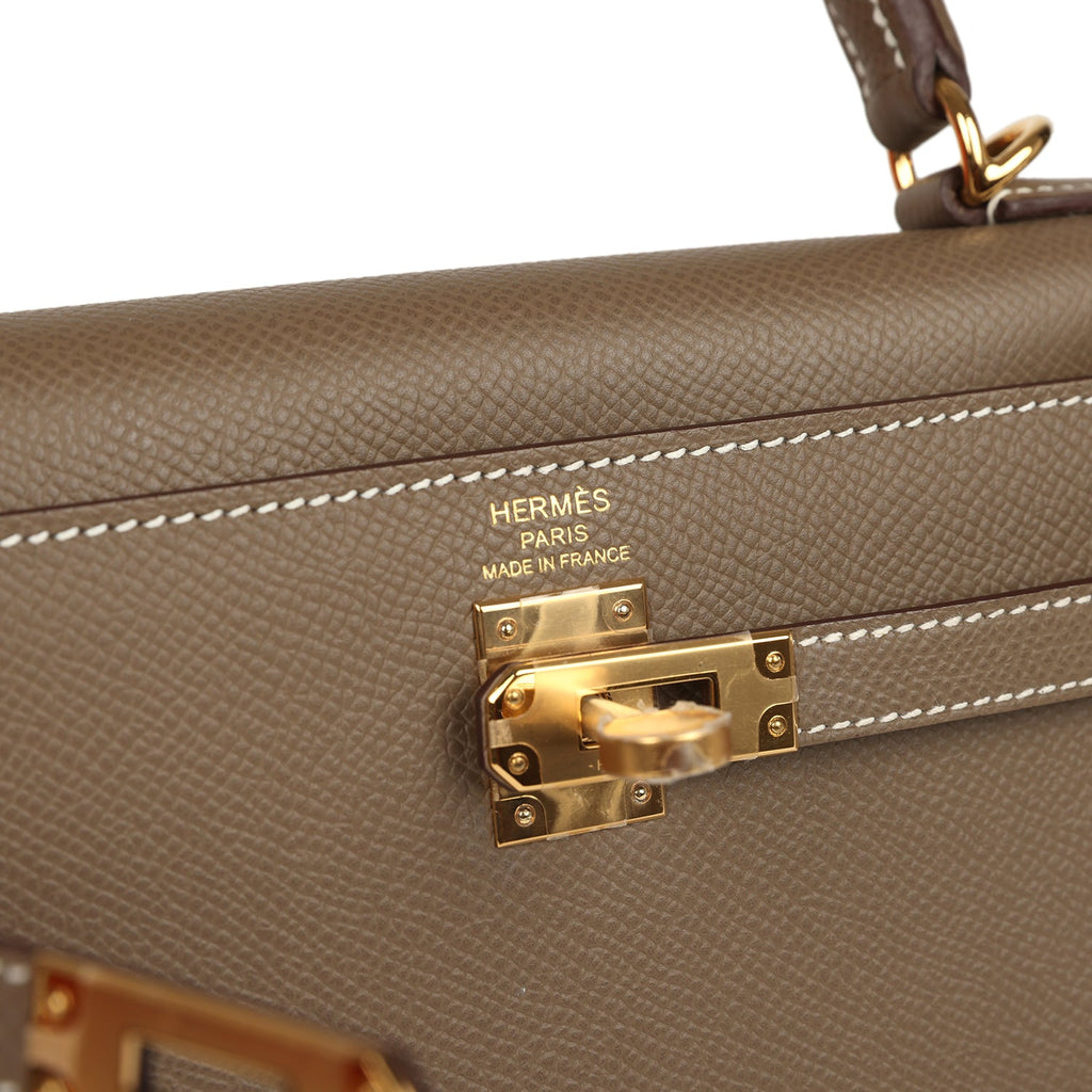 Kelly Sellier 25 Etoupe Epsom Gold Hardware Bag