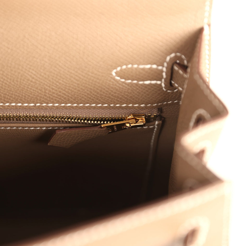 Kelly Sellier 25 Etoupe Epsom Gold Hardware Bag