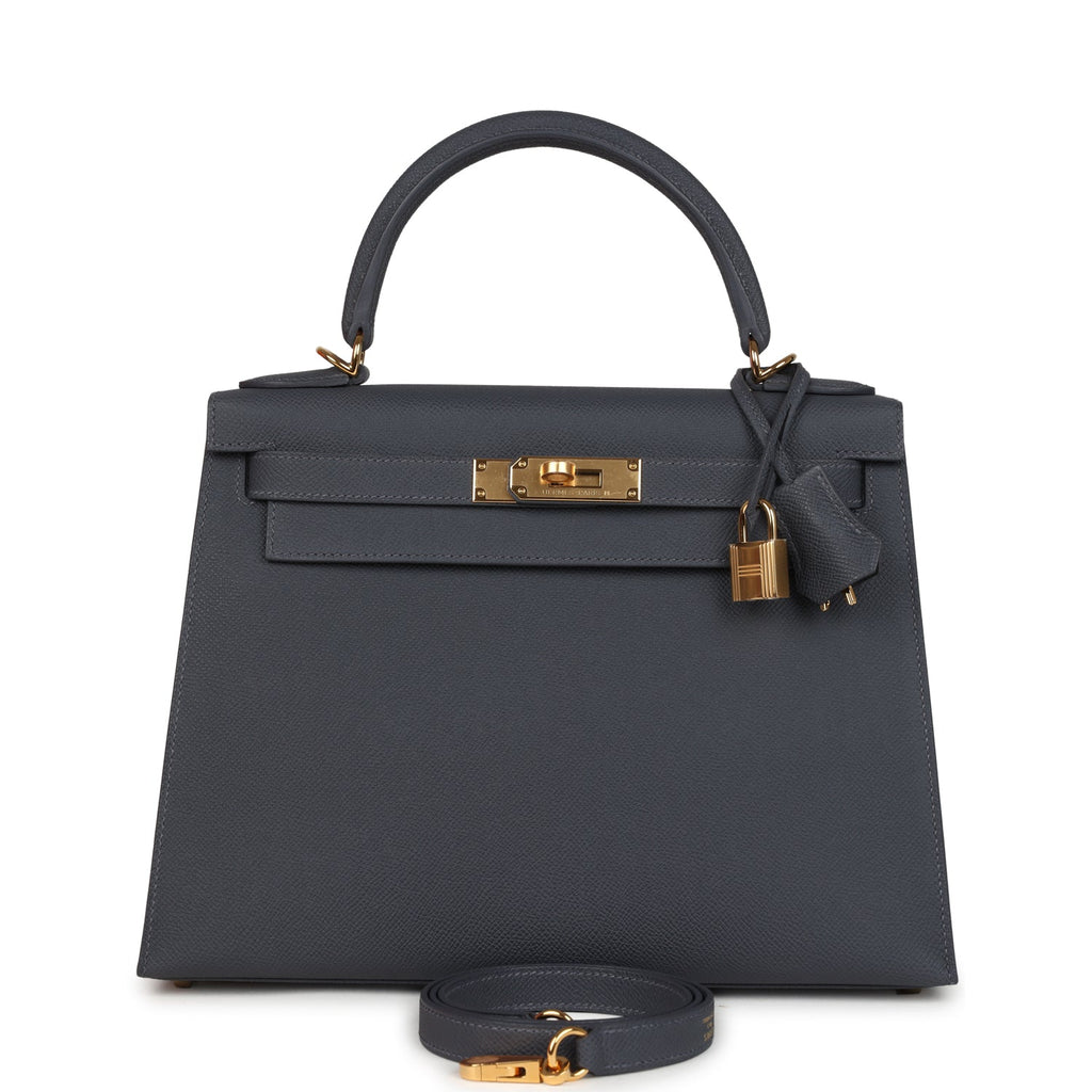Kelly Sellier 28 Ardoise Epsom Gold Hardware Bag