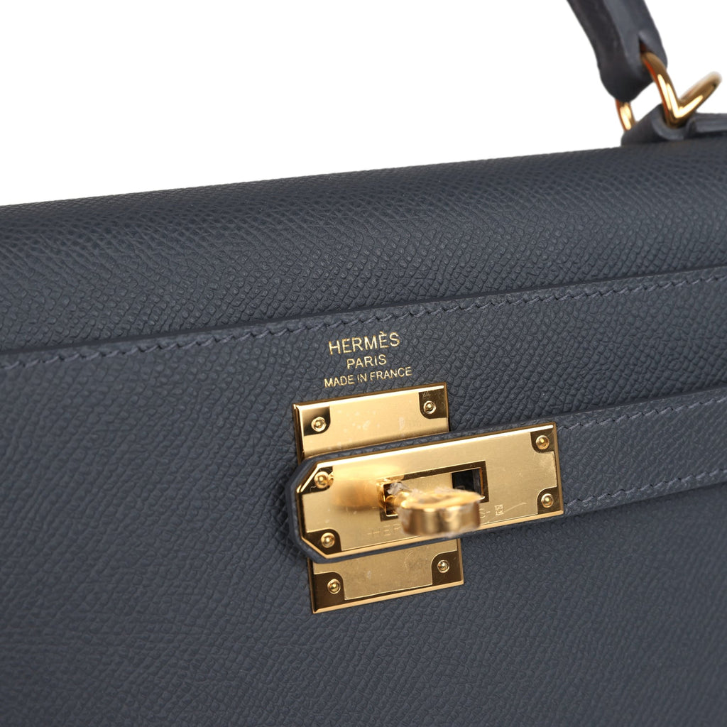 Kelly Sellier 28 Ardoise Epsom Gold Hardware Bag