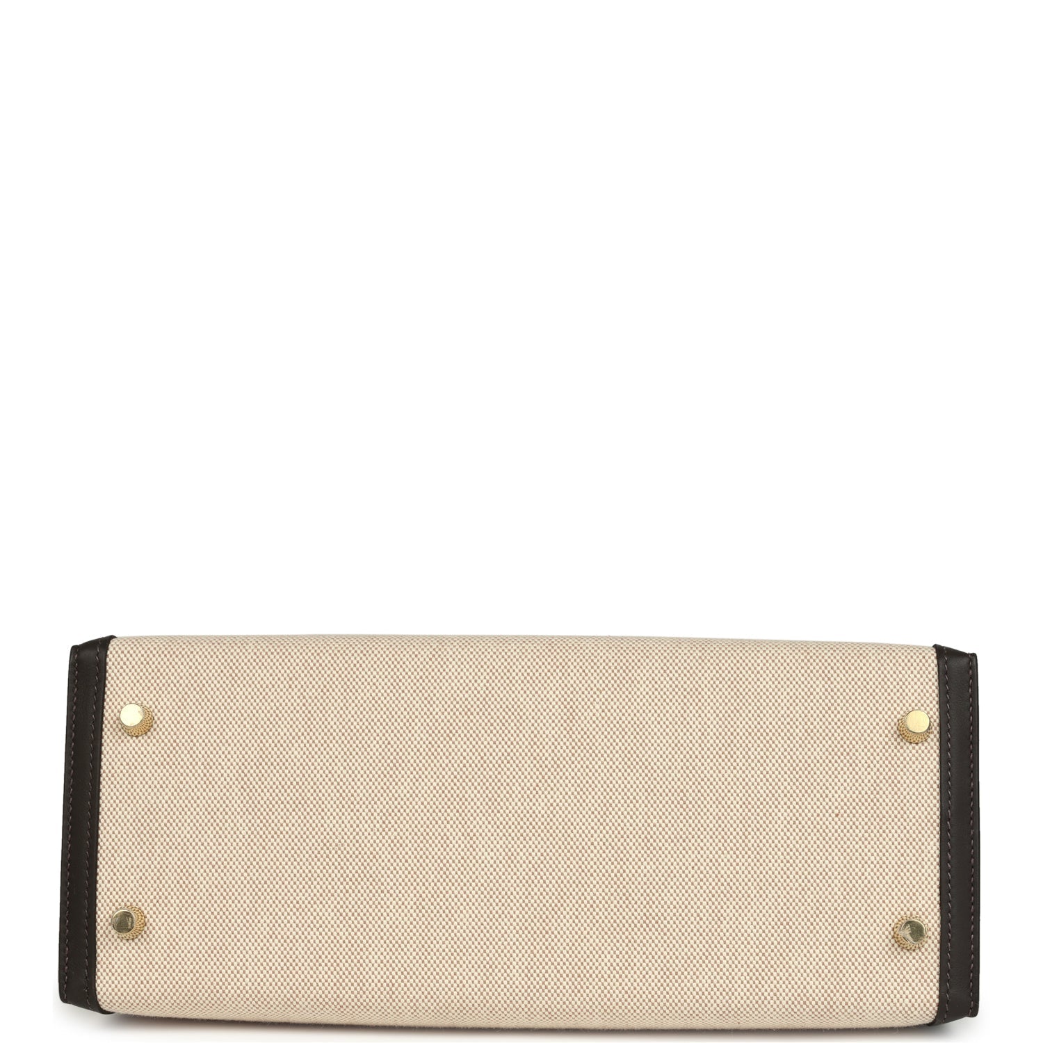 Kelly Sellier 28 Bai Brun Swift and Ecru-Beige Toile H Canvas Gold Hardware Bag