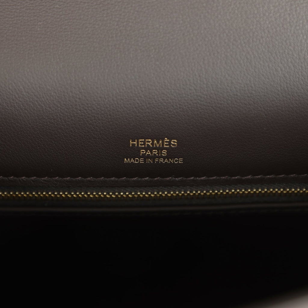 Kelly Sellier 28 Bai Brun Swift and Ecru-Beige Toile H Canvas Gold Hardware Bag