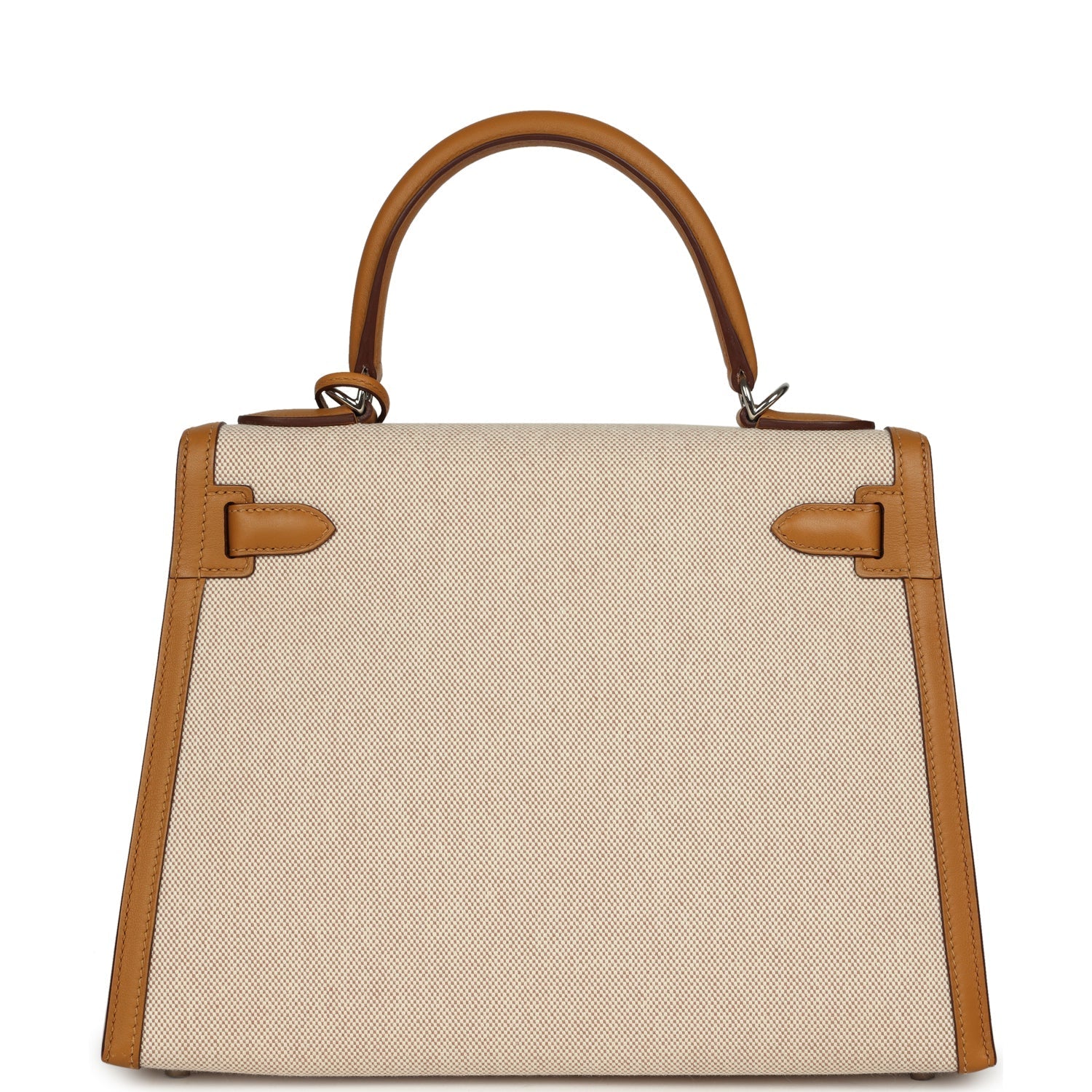 Kelly Sellier 28 Beige & Ecru Toile H Canvas and Sesame Swift Palladium Hardware Bag