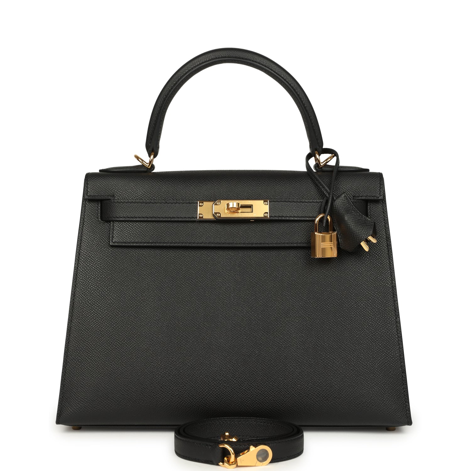 Kelly Sellier 28 Black Epsom Gold Hardware Bag
