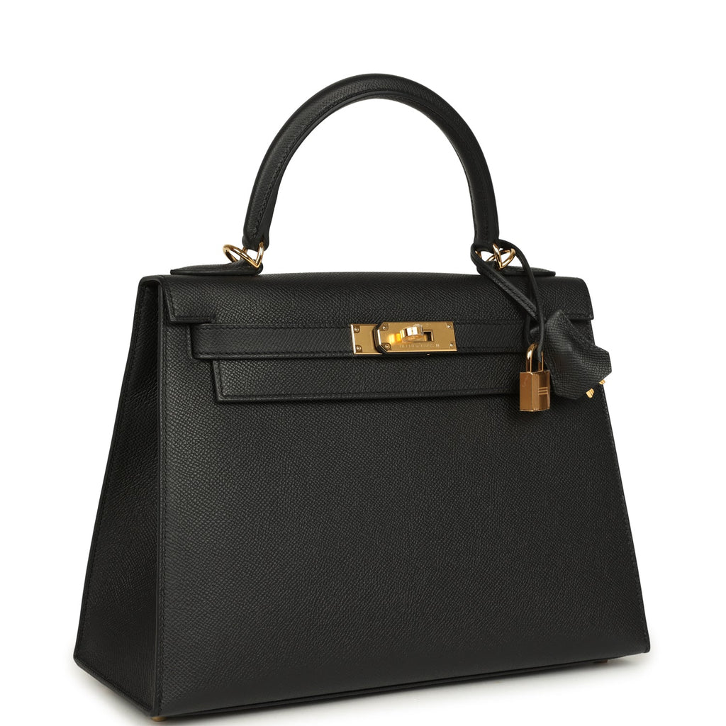 Kelly Sellier 28 Black Epsom Gold Hardware Bag