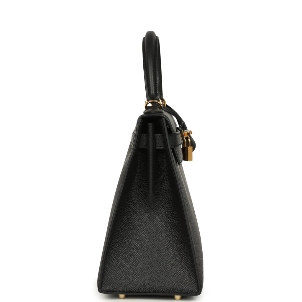 Kelly Sellier 28 Black Epsom Gold Hardware Bag
