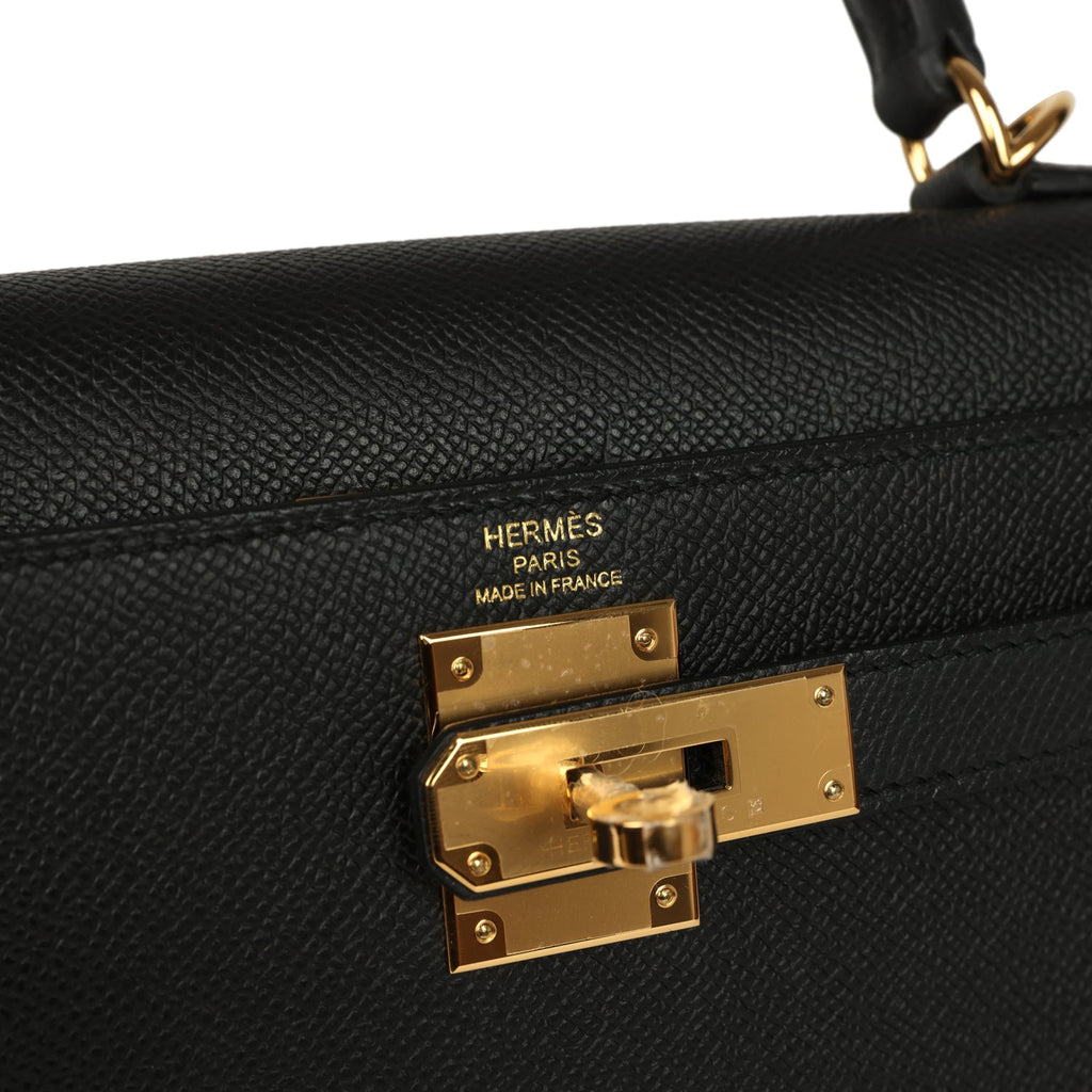 Kelly Sellier 28 Black Epsom Gold Hardware Bag