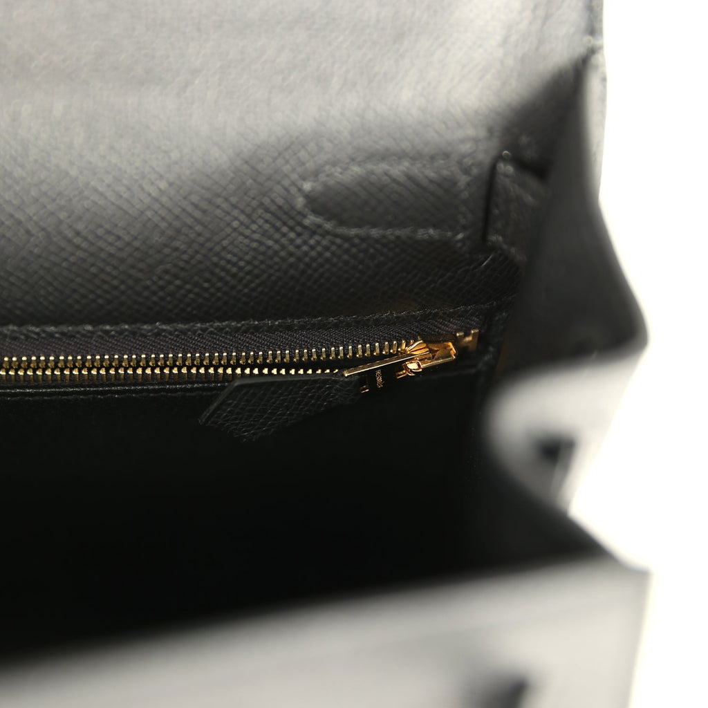 Kelly Sellier 28 Black Epsom Gold Hardware Bag
