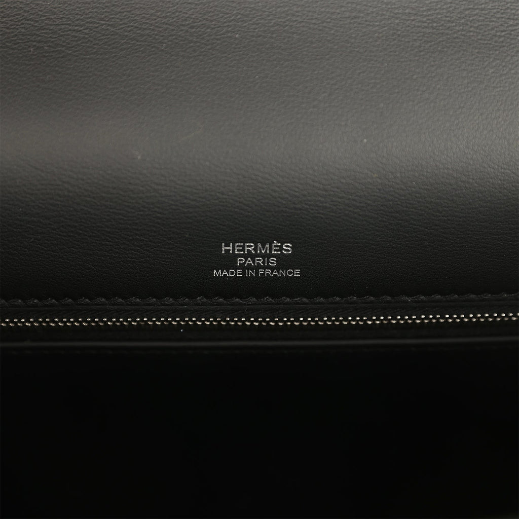 Kelly Sellier 28 Black Swift and Ecru-Black Toile H Canvas Palladium Hardware Bag