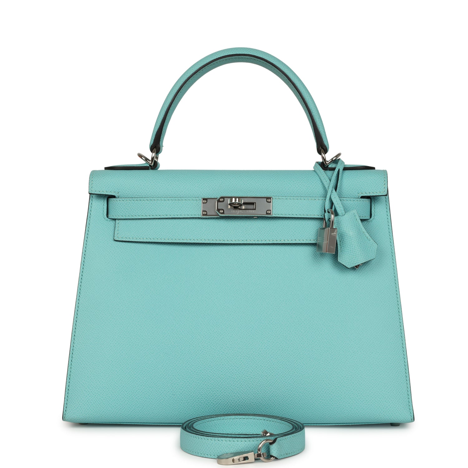 Kelly Sellier 28 Bleu Atoll Epsom Palladium Hardware Bag