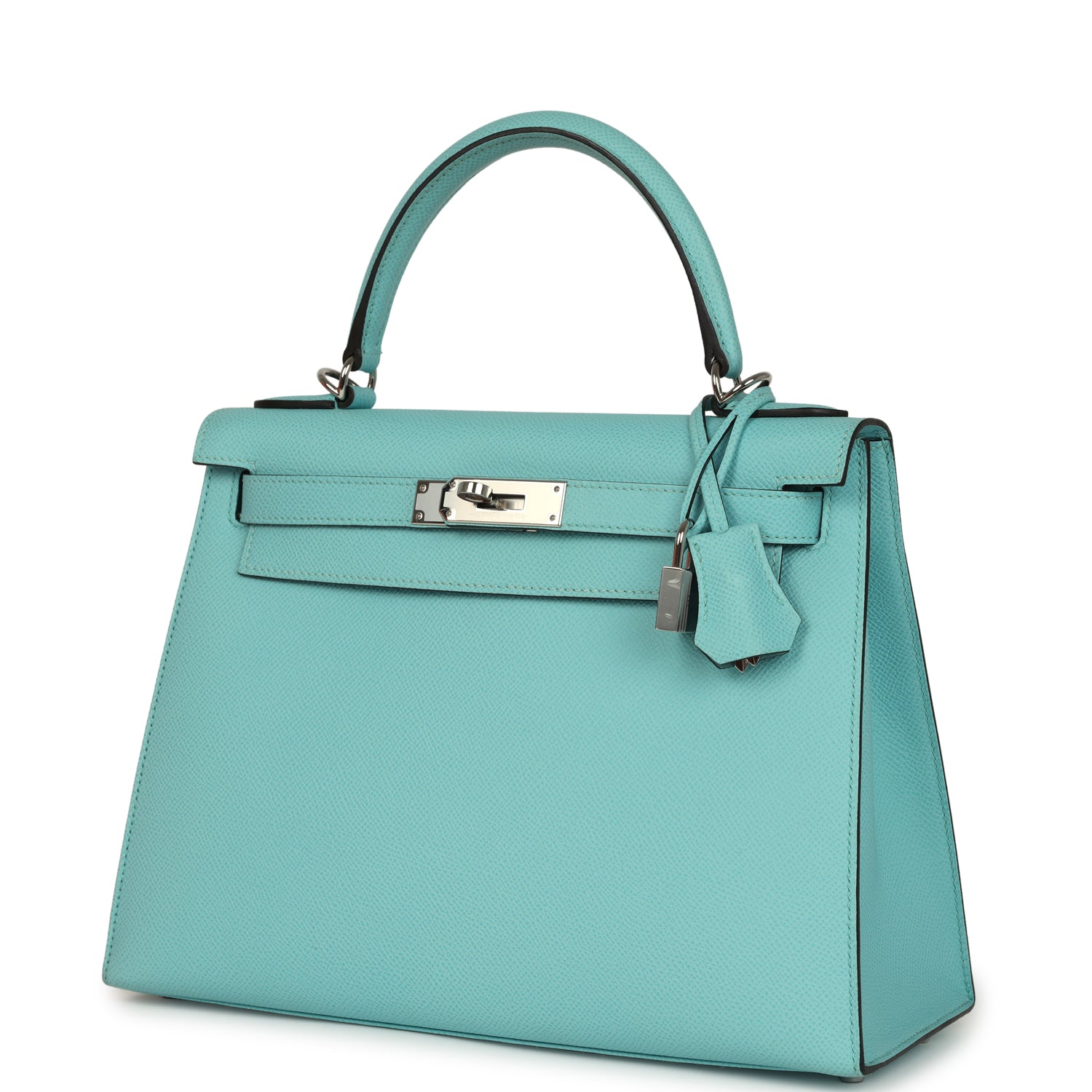 Kelly Sellier 28 Bleu Atoll Epsom Palladium Hardware Bag