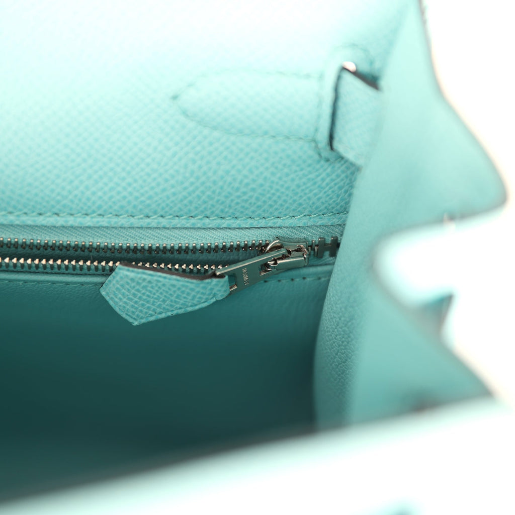 Kelly Sellier 28 Bleu Atoll Epsom Palladium Hardware Bag