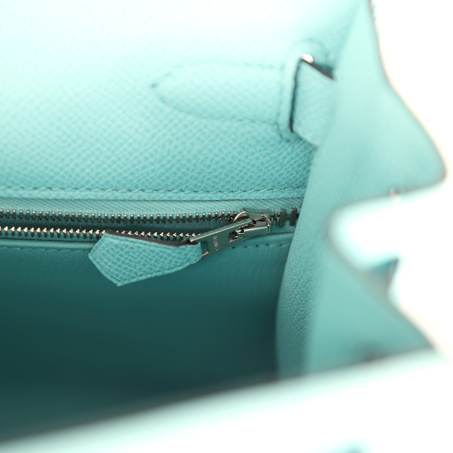 Kelly Sellier 28 Bleu Atoll Epsom Palladium Hardware Bag