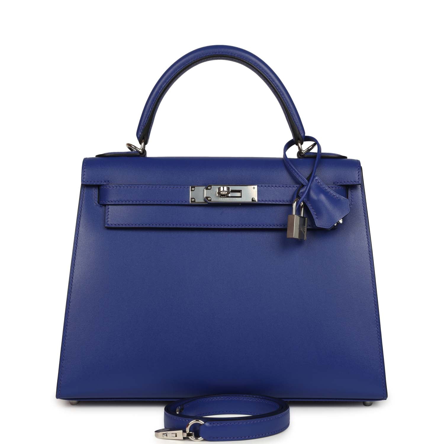 Kelly Sellier 28 Bleu Electric Tadelakt Palladium Hardware Bag