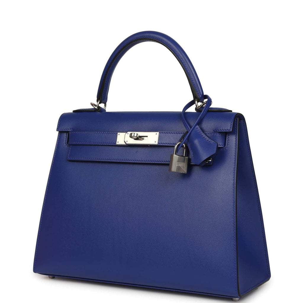 Kelly Sellier 28 Bleu Electric Tadelakt Palladium Hardware Bag