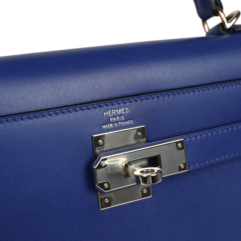 Kelly Sellier 28 Bleu Electric Tadelakt Palladium Hardware Bag