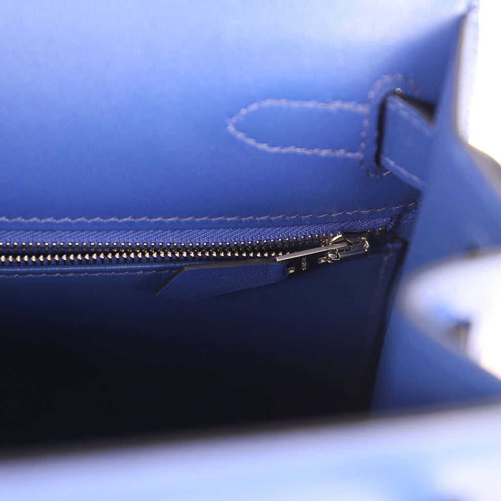 Kelly Sellier 28 Bleu Electric Tadelakt Palladium Hardware Bag