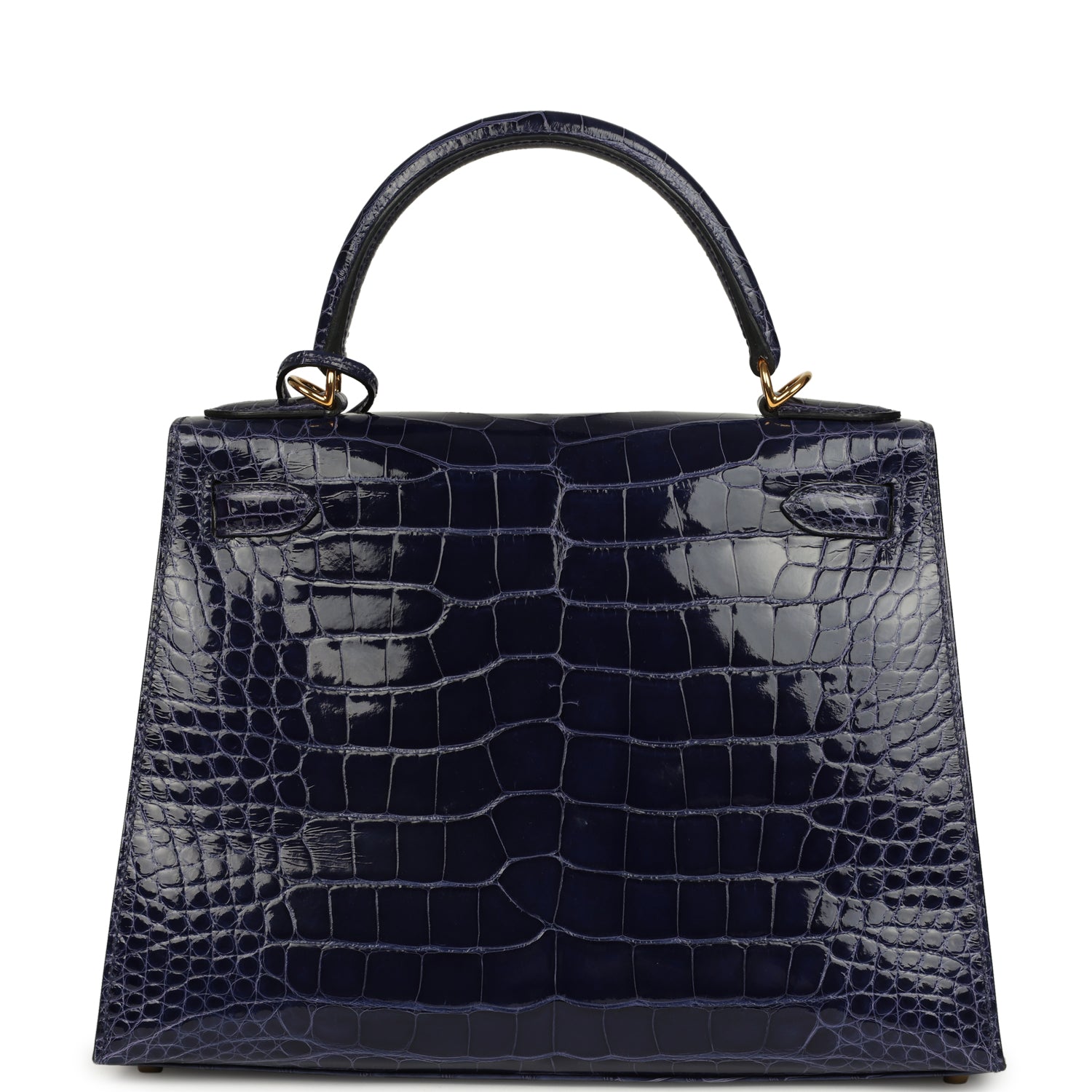 Kelly Sellier 28 Bleu Encre Shiny Alligator Gold Hardware Bag