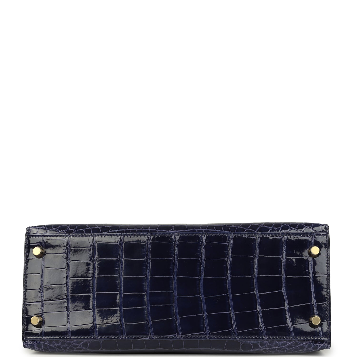 Kelly Sellier 28 Bleu Encre Shiny Alligator Gold Hardware Bag