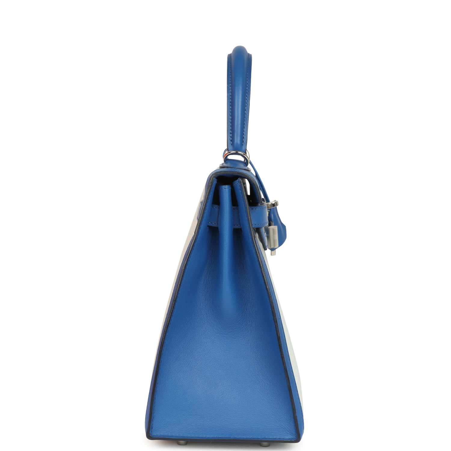 Kelly Sellier 28 Bleu France Swift and Ecru-Bleu Bill Toile H Canvas Palladium Hardware Bag