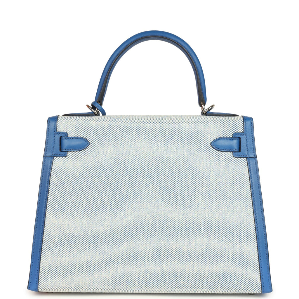 Kelly Sellier 28 Bleu France Swift and Ecru-Bleu Bill Toile H Canvas Palladium Hardware Bag