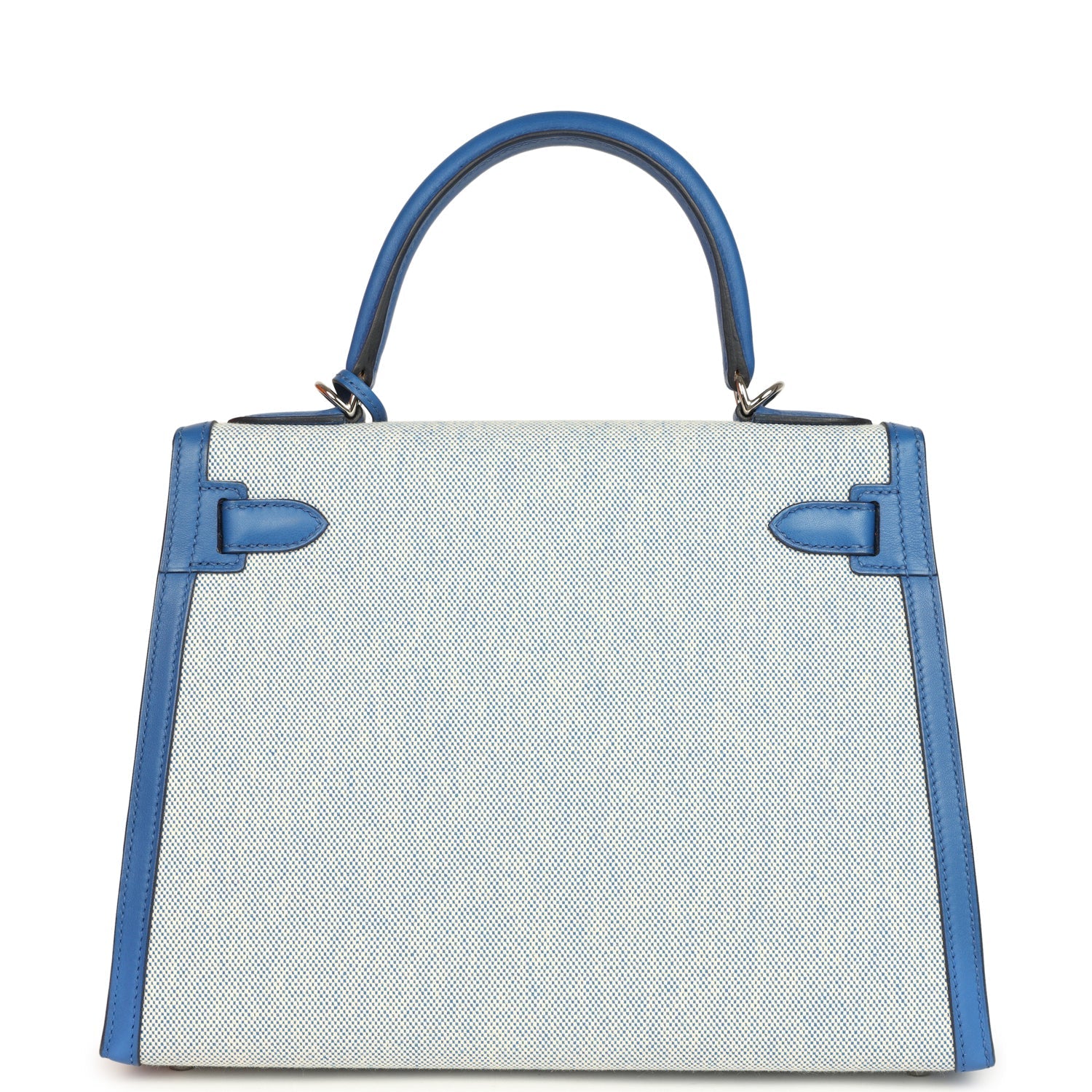 Kelly Sellier 28 Bleu France Swift and Ecru-Bleu Bill Toile H Canvas Palladium Hardware Bag