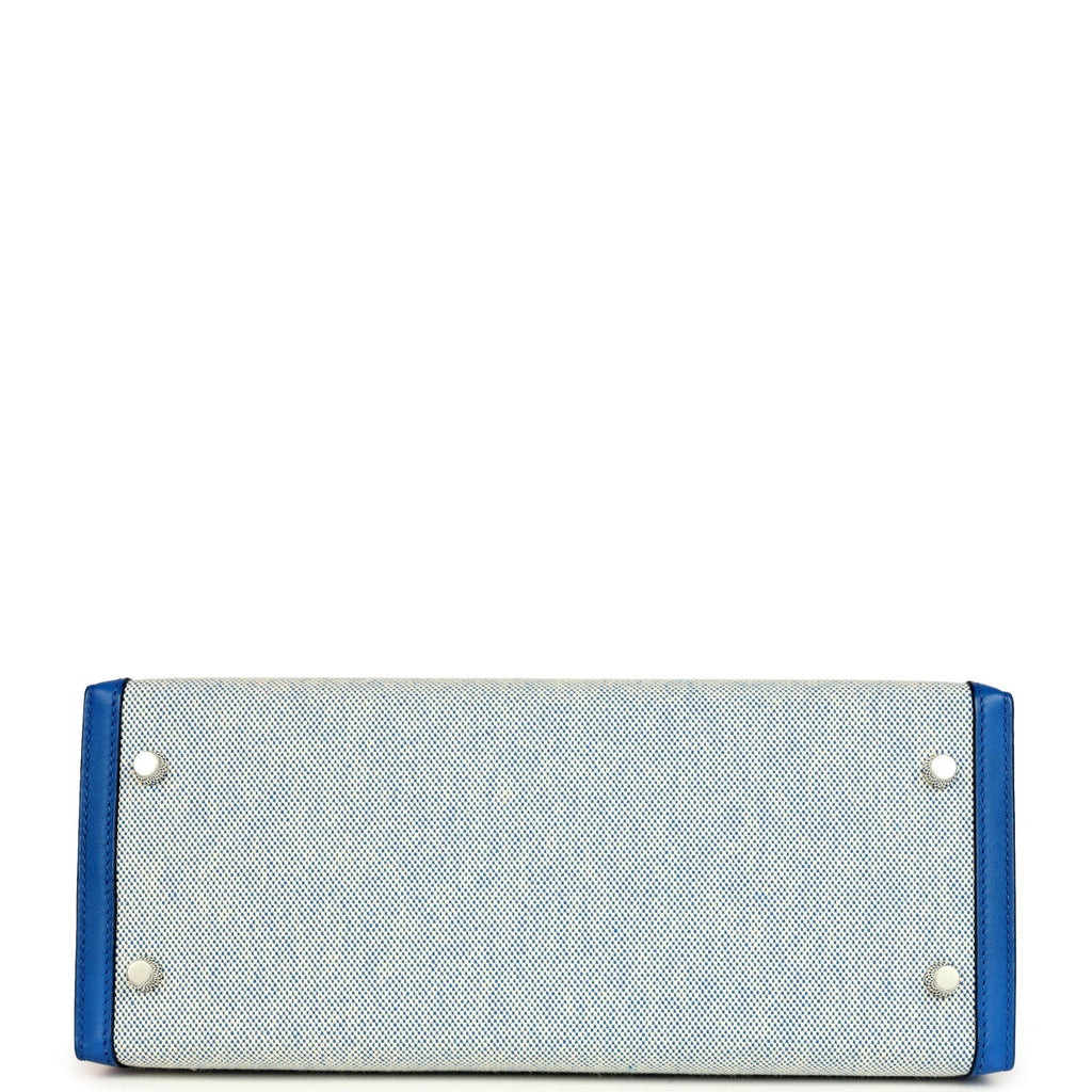 Kelly Sellier 28 Bleu France Swift and Ecru-Bleu Bill Toile H Canvas Palladium Hardware Bag