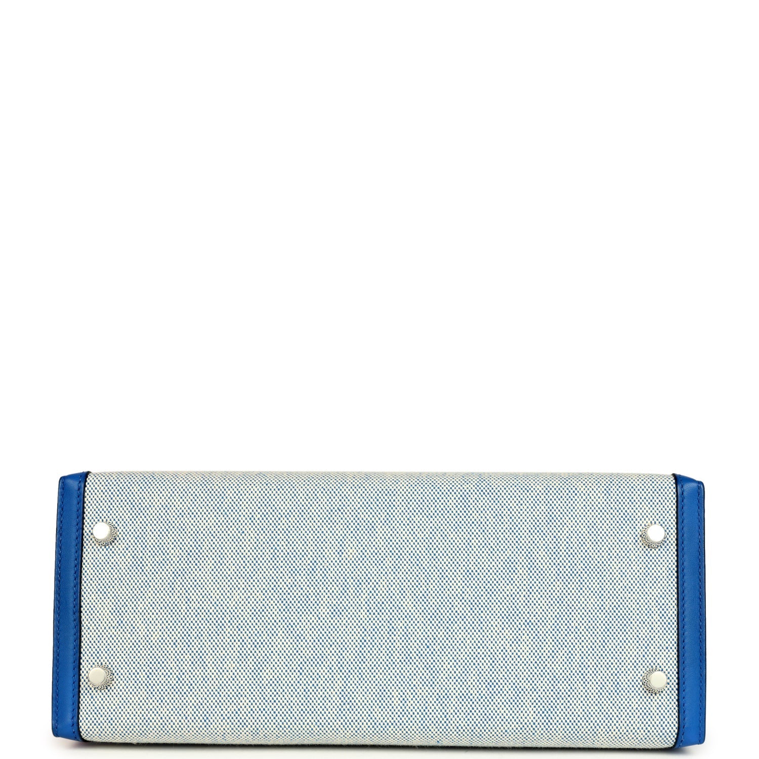 Kelly Sellier 28 Bleu France Swift and Ecru-Bleu Bill Toile H Canvas Palladium Hardware Bag