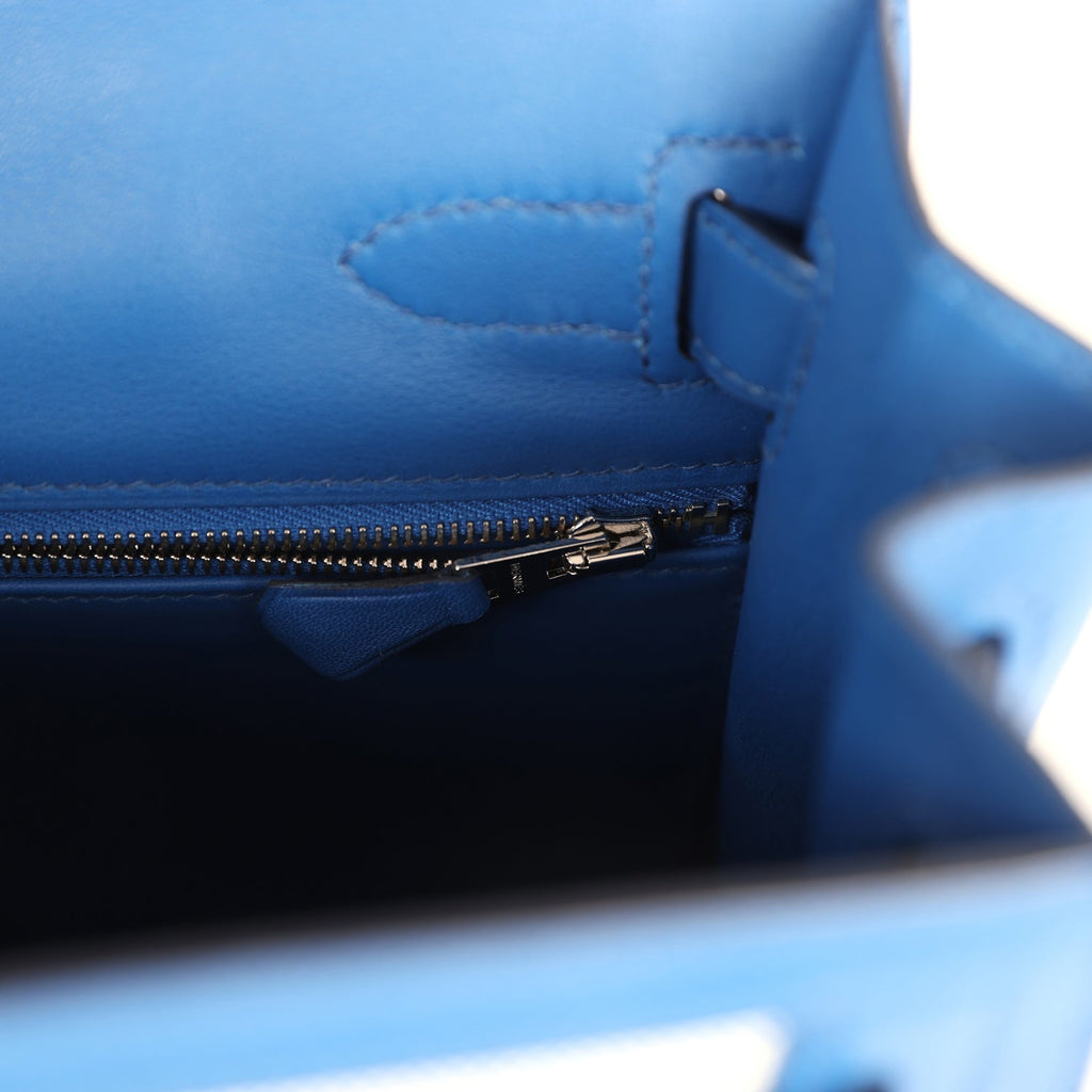 Kelly Sellier 28 Bleu France Swift and Ecru-Bleu Bill Toile H Canvas Palladium Hardware Bag