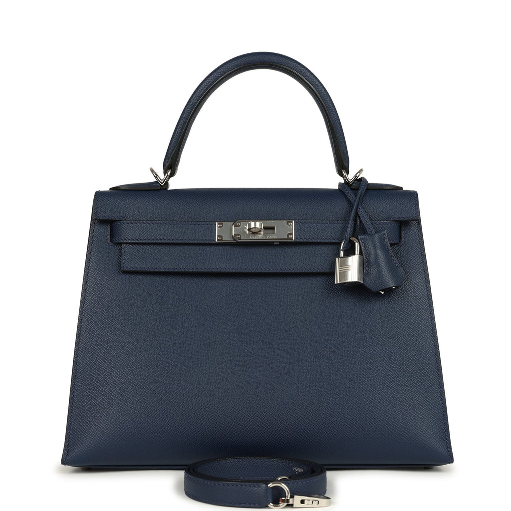 Kelly Sellier 28 Bleu Navy Epsom Palladium Hardware Bag