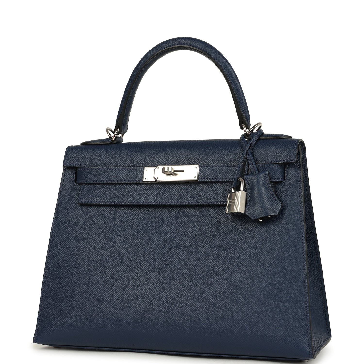 Kelly Sellier 28 Bleu Navy Epsom Palladium Hardware Bag