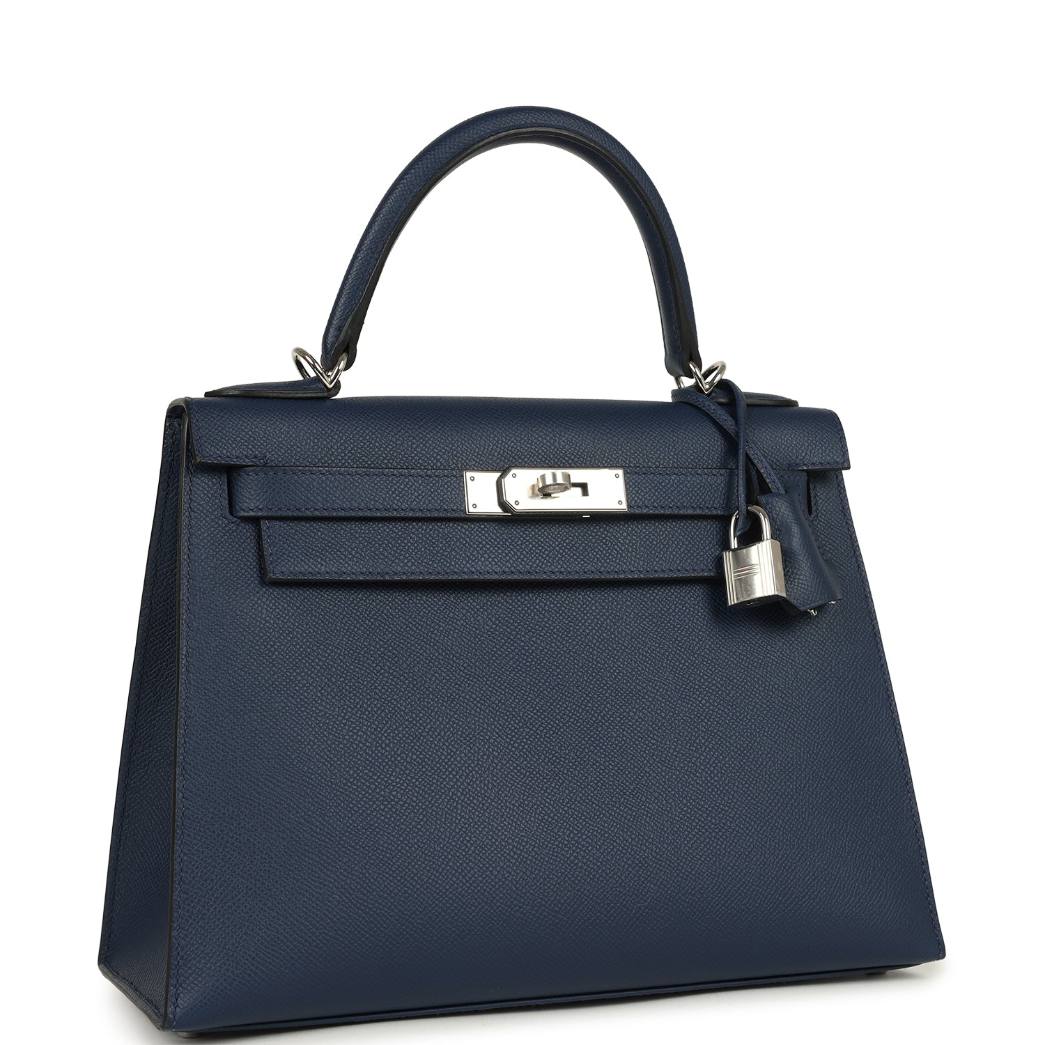 Kelly Sellier 28 Bleu Navy Epsom Palladium Hardware Bag