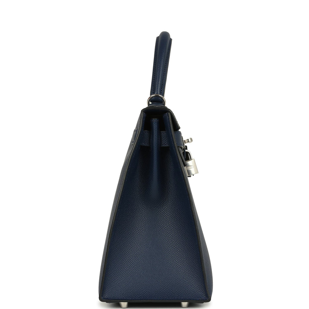 Kelly Sellier 28 Bleu Navy Epsom Palladium Hardware Bag
