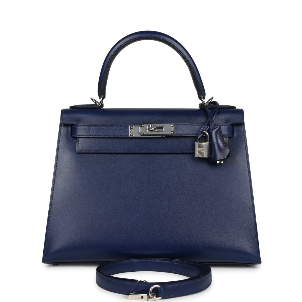Kelly Sellier 28 Bleu Saphir Box Palladium Hardware Bag
