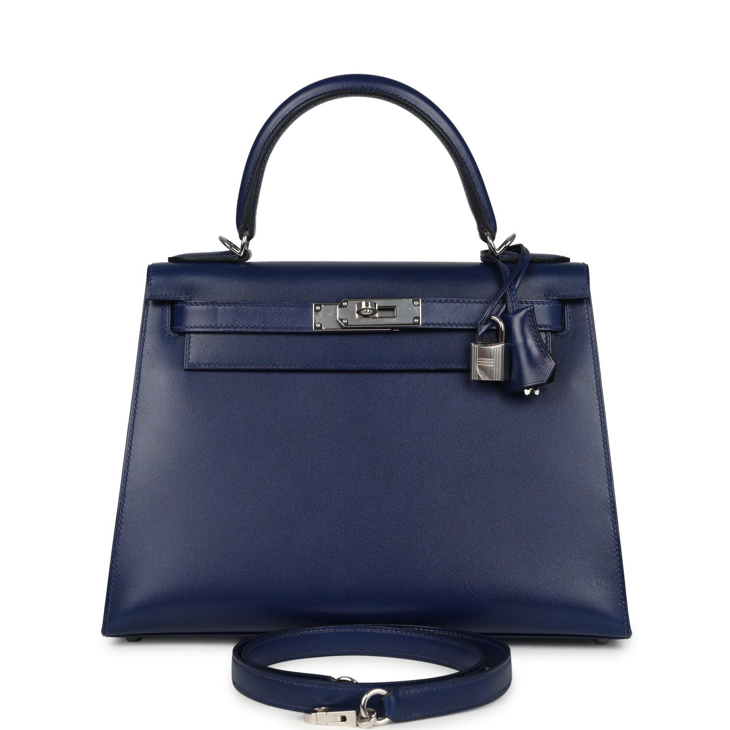 Kelly Sellier 28 Bleu Saphir Box Palladium Hardware Bag