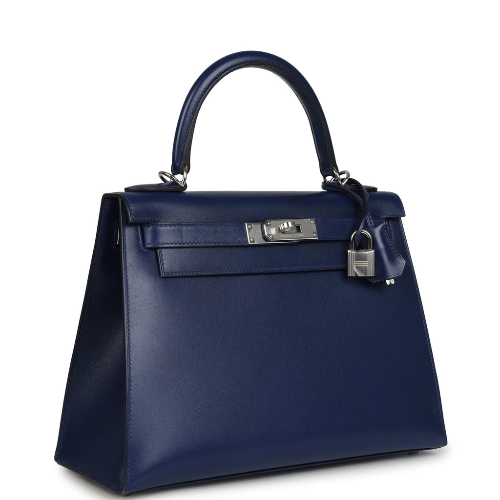 Kelly Sellier 28 Bleu Saphir Box Palladium Hardware Bag