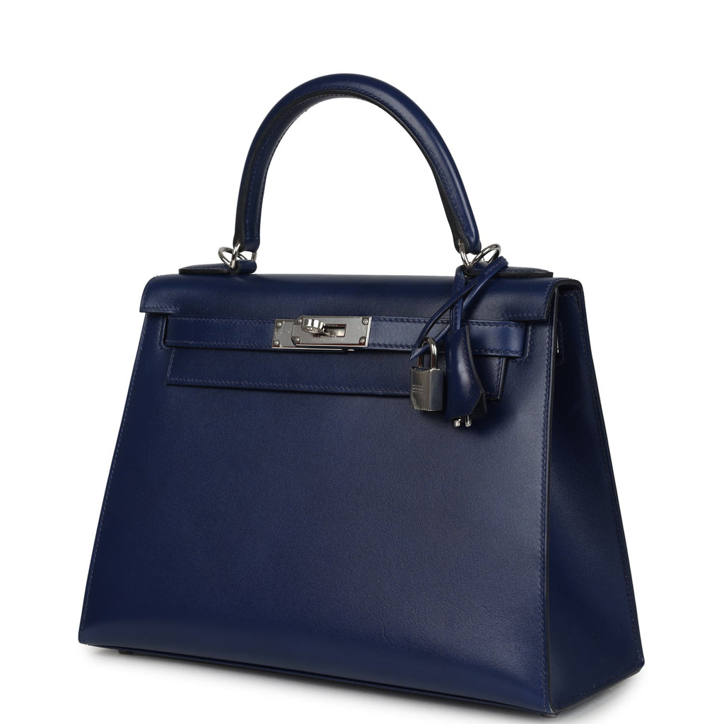Kelly Sellier 28 Bleu Saphir Box Palladium Hardware Bag