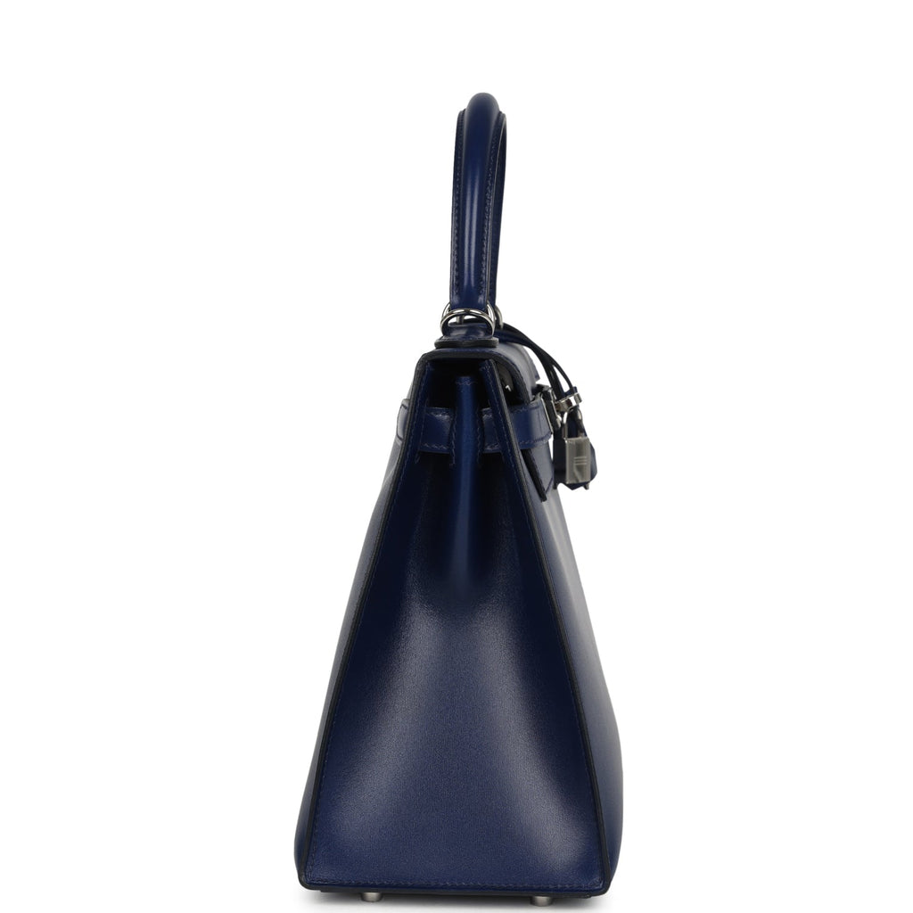 Kelly Sellier 28 Bleu Saphir Box Palladium Hardware Bag