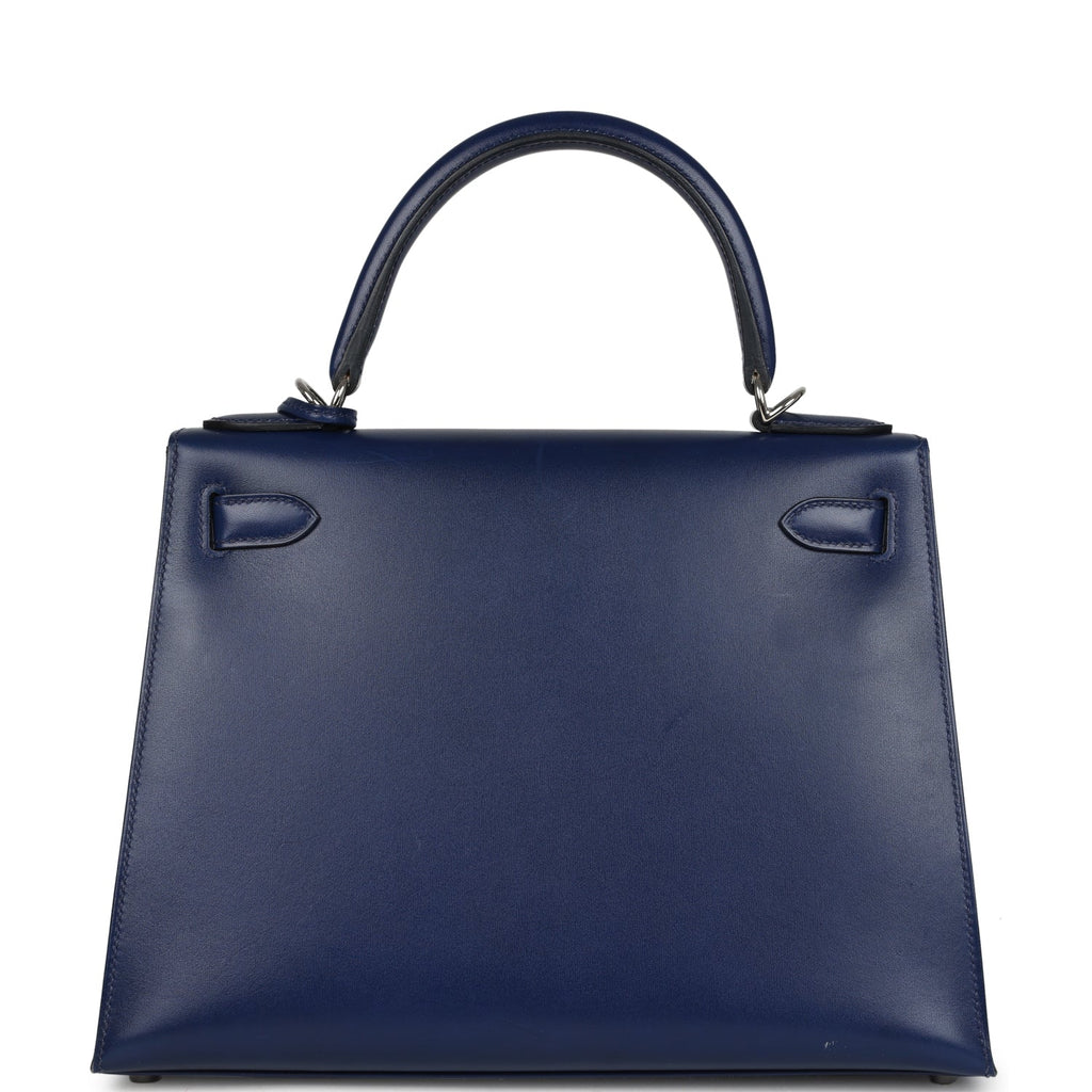 Kelly Sellier 28 Bleu Saphir Box Palladium Hardware Bag